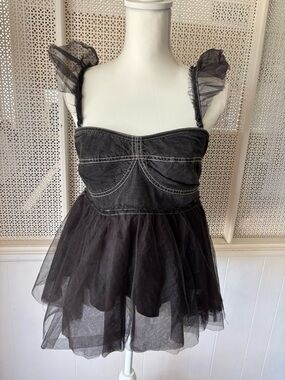 Women’s Pilcro by Anthropologie Black Tulle Babydoll Top